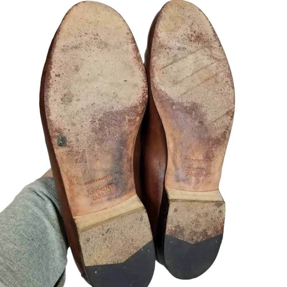 Johnston & Murphy Shoes 9.5 Loafer Double Woven Tassel Dress Mahogany Fringe